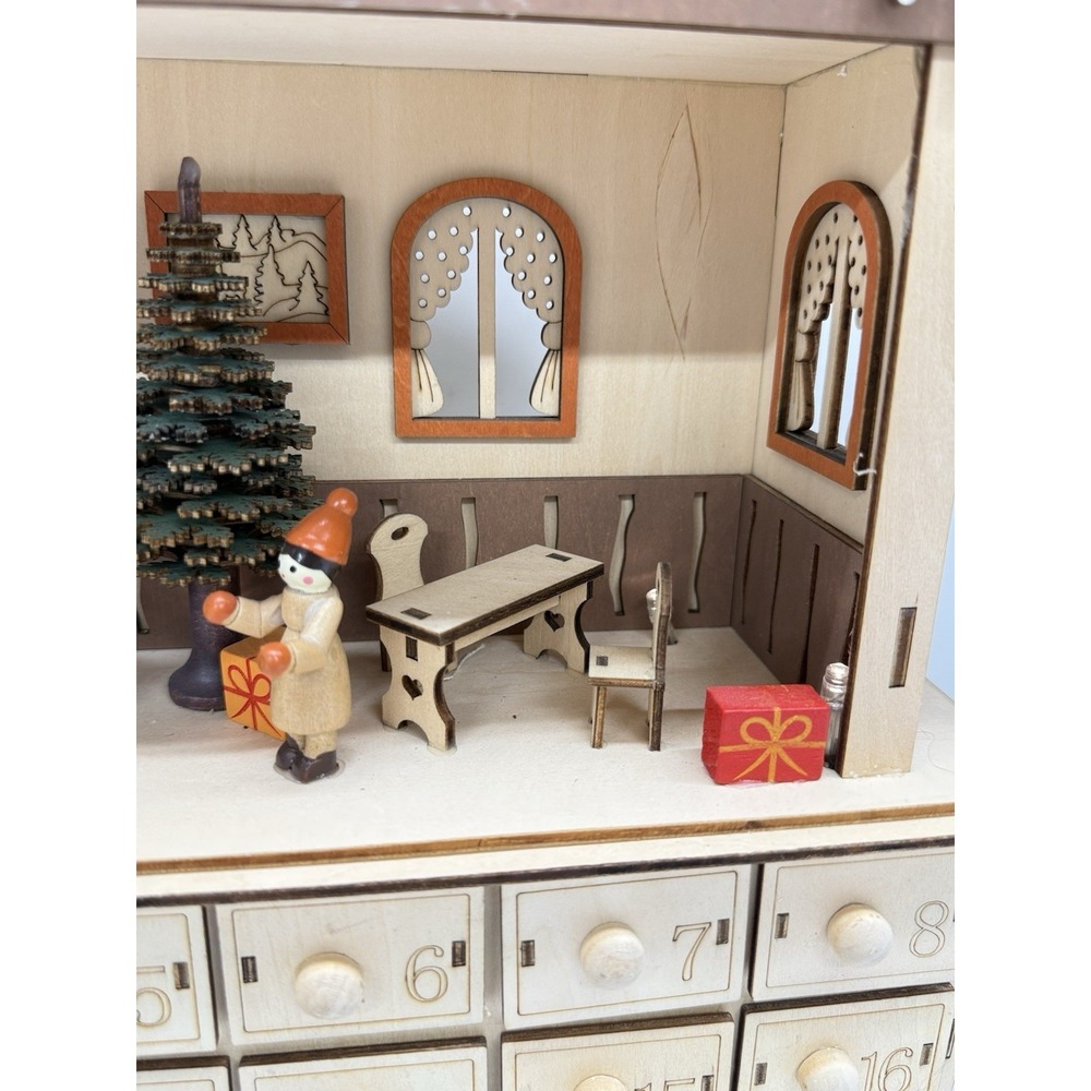 Lighted Wooden Advent Calendar 3D Holiday HomeScene LED 24 Drawers 15" Tall - Picture 5 of 11